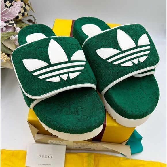 Men’s Gucci, X Adidas, GG monogram sandals size 12 made in Italy - Picture 1 of 9